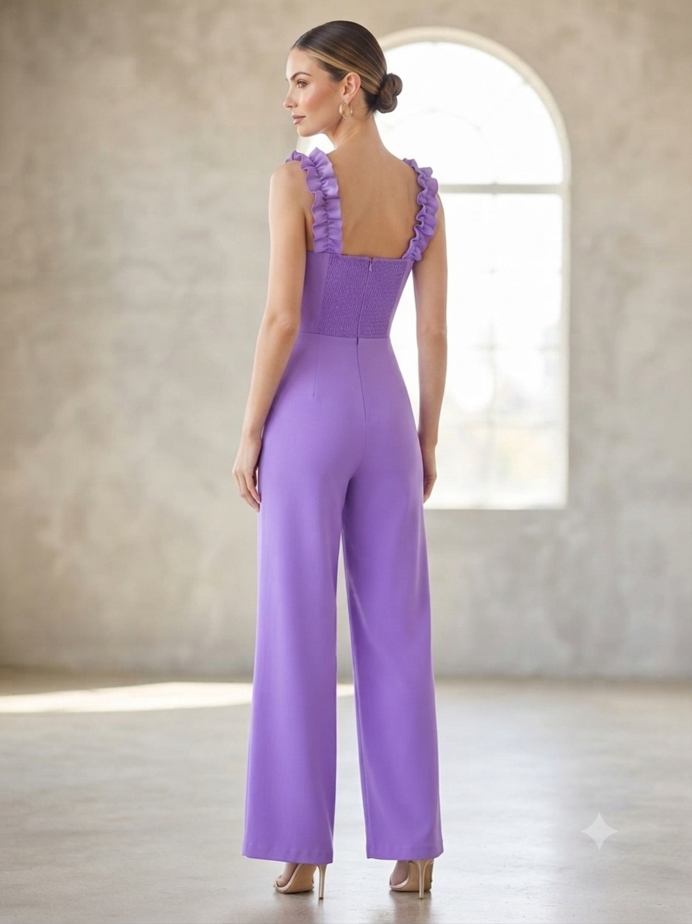 Lilly Pulitzer Lavender Ruffle-Shoulder Wide-Leg Jumpsuit